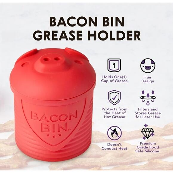 Talisman Designs Silicon Red Pig Face Bacon Bin Grease Strainer & Collector Cup - Picture 3 of 8